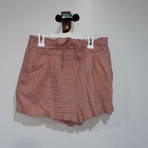 Pink Linen Tie Shorts